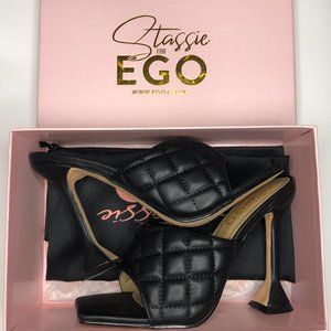 NIB EGO Black Quilted Square Peep Toe Flare Heels